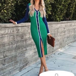 Catwalk Dreams Ribbed Knit Dress - Green